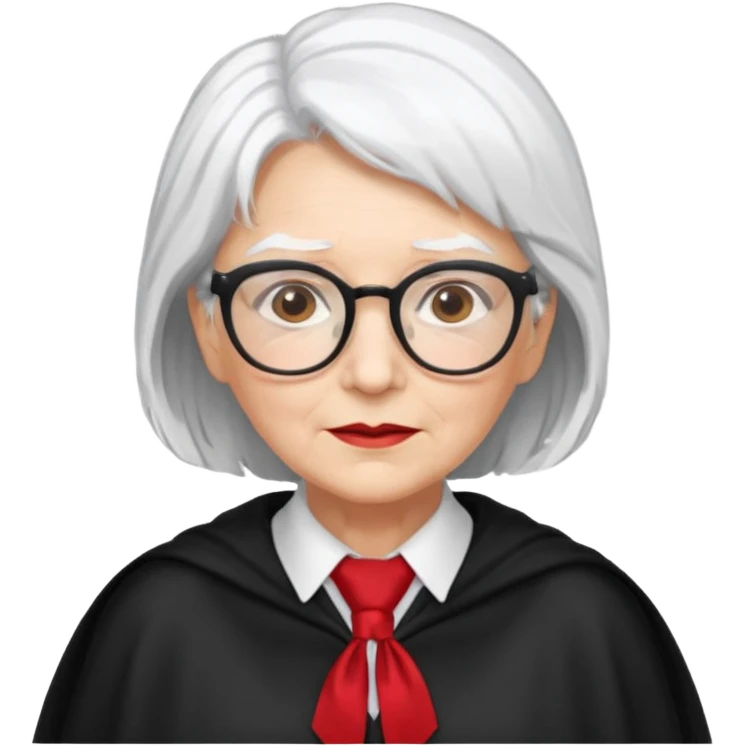 An older woman with glasses and white hair, in a red tie and black cape emoji