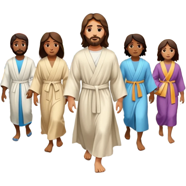 Jesus walking on a busy city street with people and cars emoji