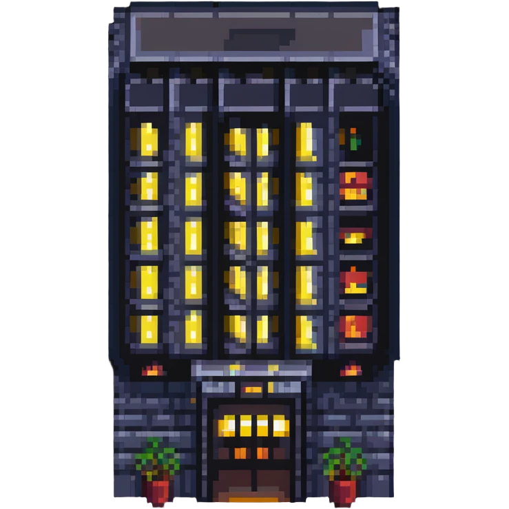 skyscraper hotel with lit windows and entrance emoji