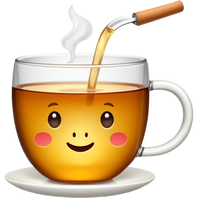 Une tasse de thé chaude avec le sachet de thé qui infuse. emoji
