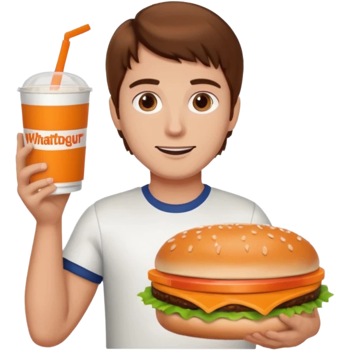guy with brown hair holding Whataburger  emoji