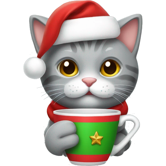 Grey cat with Santa claus cup emoji