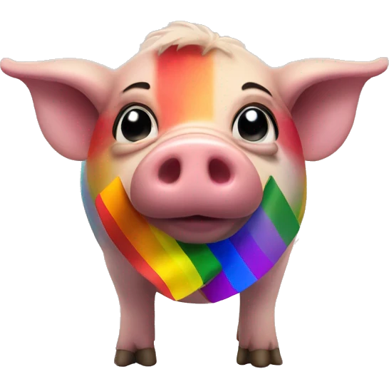 A gay pig with rainbow flags and a dirty look  emoji