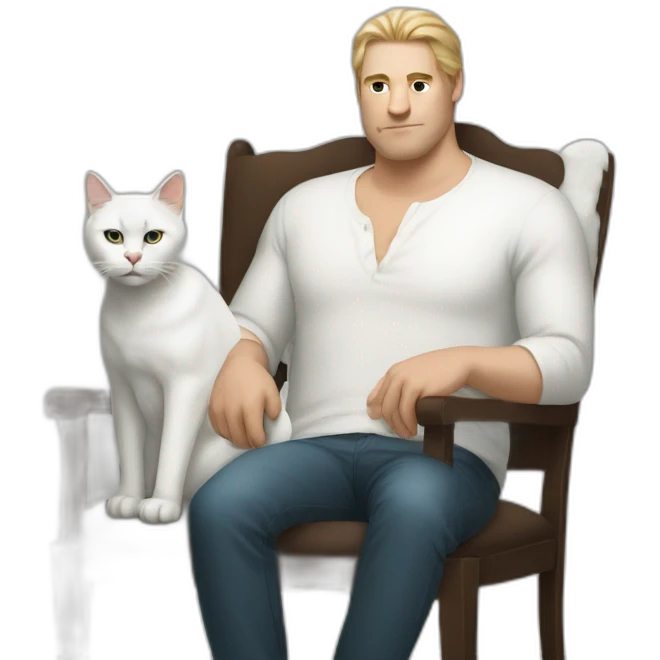 white skin  huge man with white cat on the chair emoji
