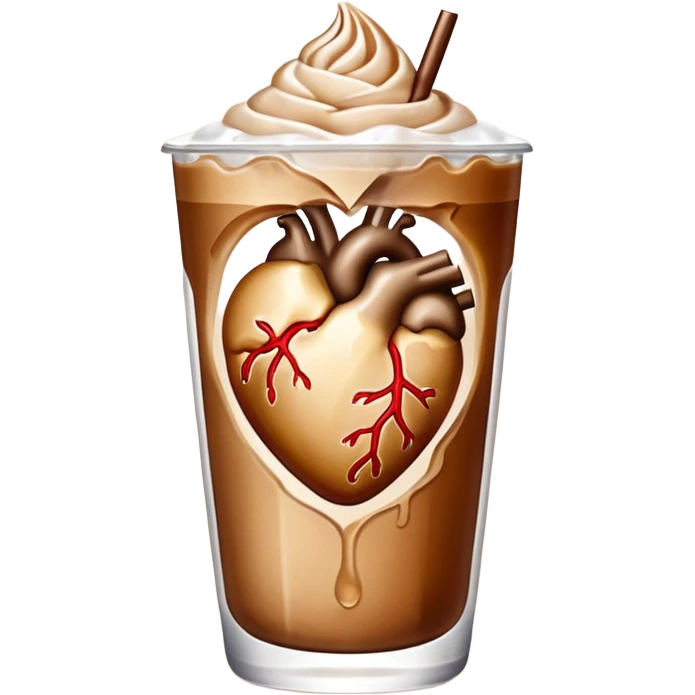 Anatomic heart composed of iced latte and ice cube inside the heart  emoji