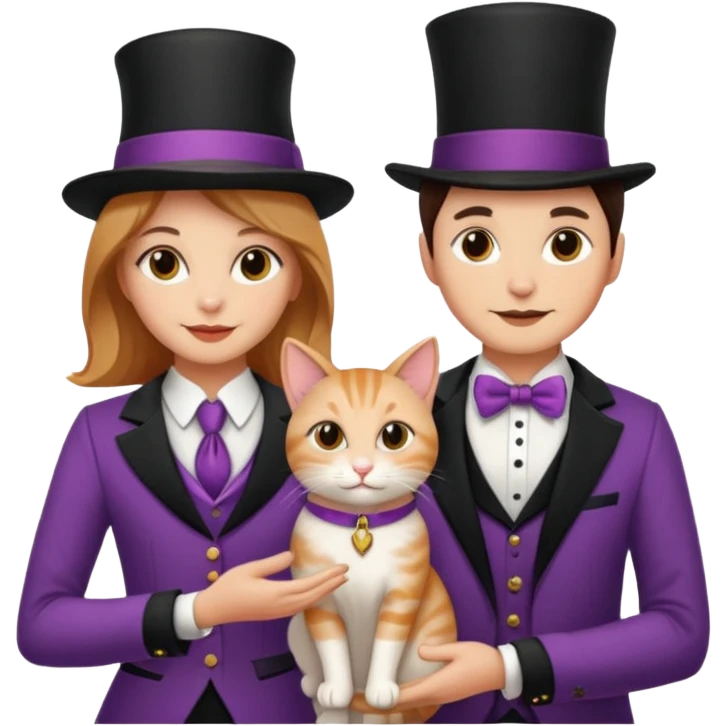 magician couple and their pet cat emoji