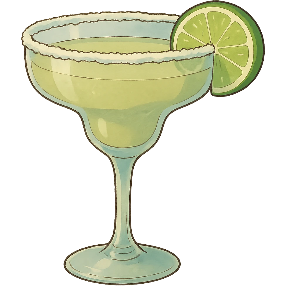 a margarita glass with salt rim and lime, ghibli style emoji