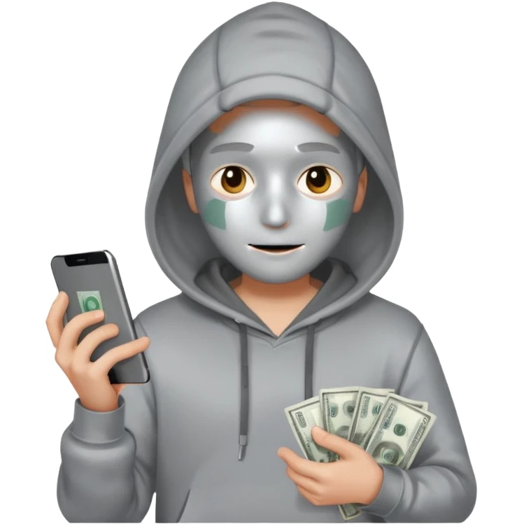 Silver skin, hoodied holding phone and money emoji