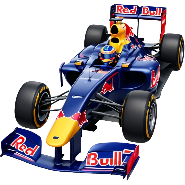 Um carro de fórmula 1 da rede Bull de 2010 com o número 5 no carro emoji