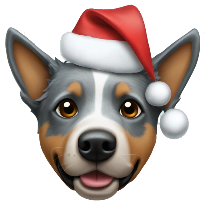 Blue heeler dog with a Christmas hat emoji