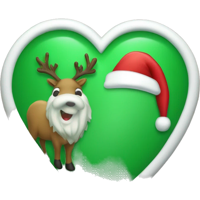 Green Heart outline with a Santa Claus scene on the inside with his reindeer  emoji