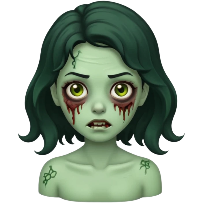Garota zumbi com cabelo ondulado e preto emoji