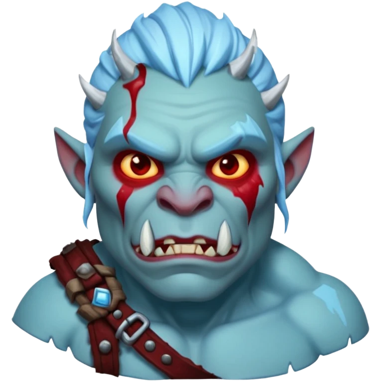 Fantasy orc portrait emoji, frozen scar glowing deep red against icy blue skin tones, primal winter survival theme, restrained detail, clean readable emoji style, male/female variant
 emoji