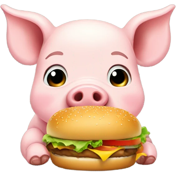 baby pig eating hamburger emoji