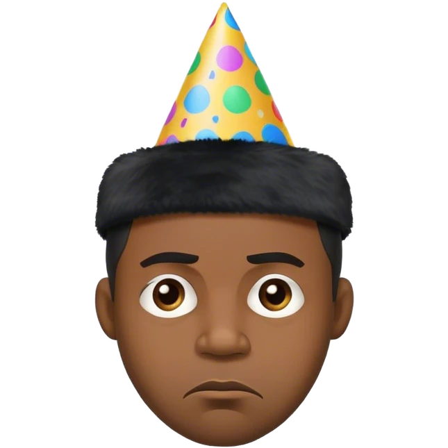 Black Man frowning, wearing Party hat  emoji