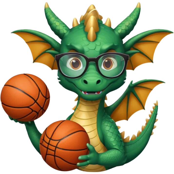 Dragon wearing glasses with a basketball emoji