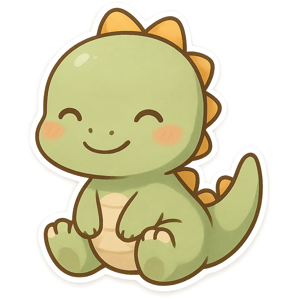 chibi style dinosaur, small and cheerful emoji