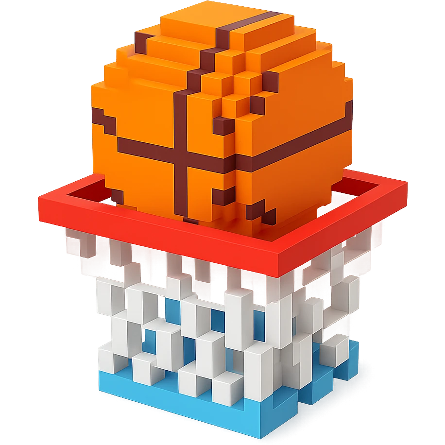 Voxel-style basketball in a net, no background, variation 7. emoji