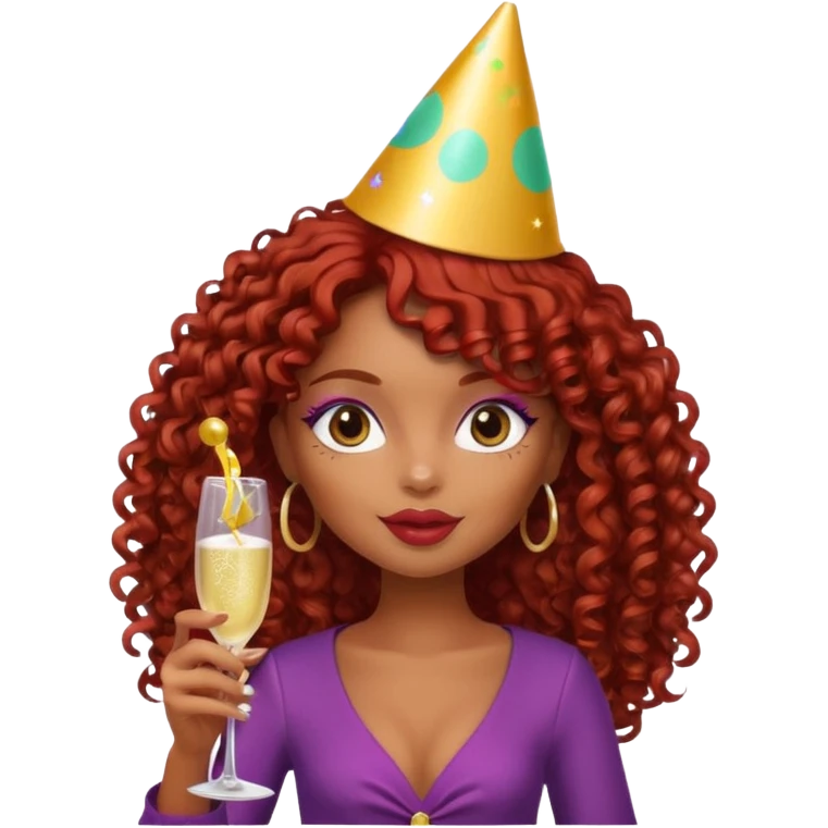 generate a pretty bratz brown skinned girl curly dark red hair at a party with friends emoji