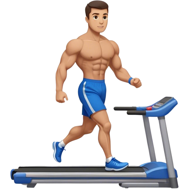 brunette male bodybuilder blue shorts treadmill emoji