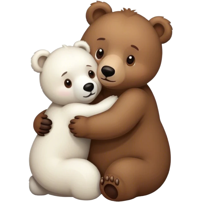 small brown bear hugging small white bear emoji