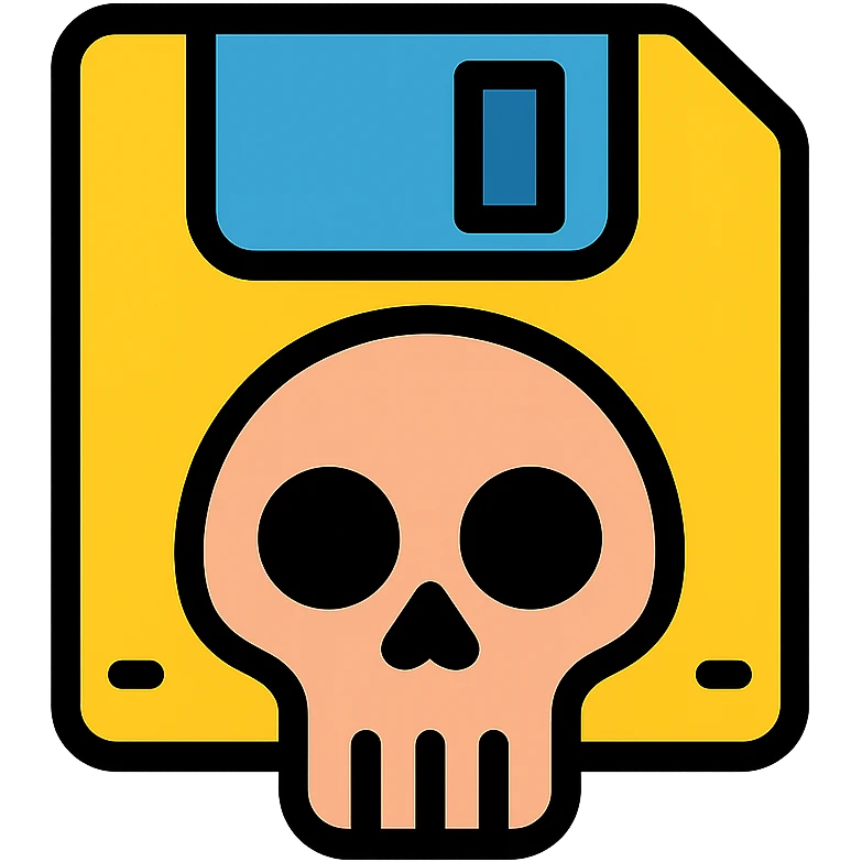 floppy disc shaped like a skull, color outline icon emoji