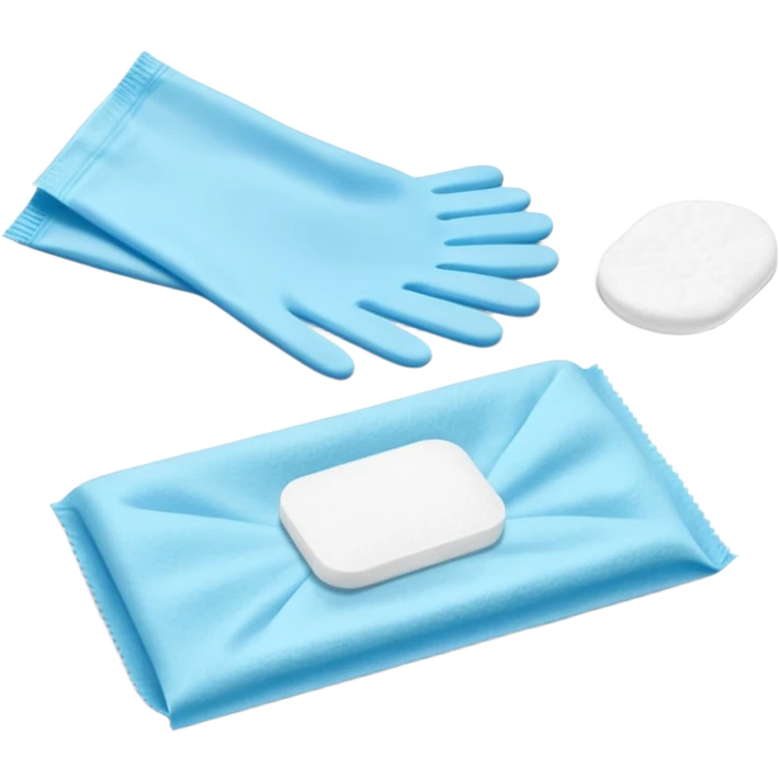 disposable gloves, cotton pads and swabs lying on a table emoji