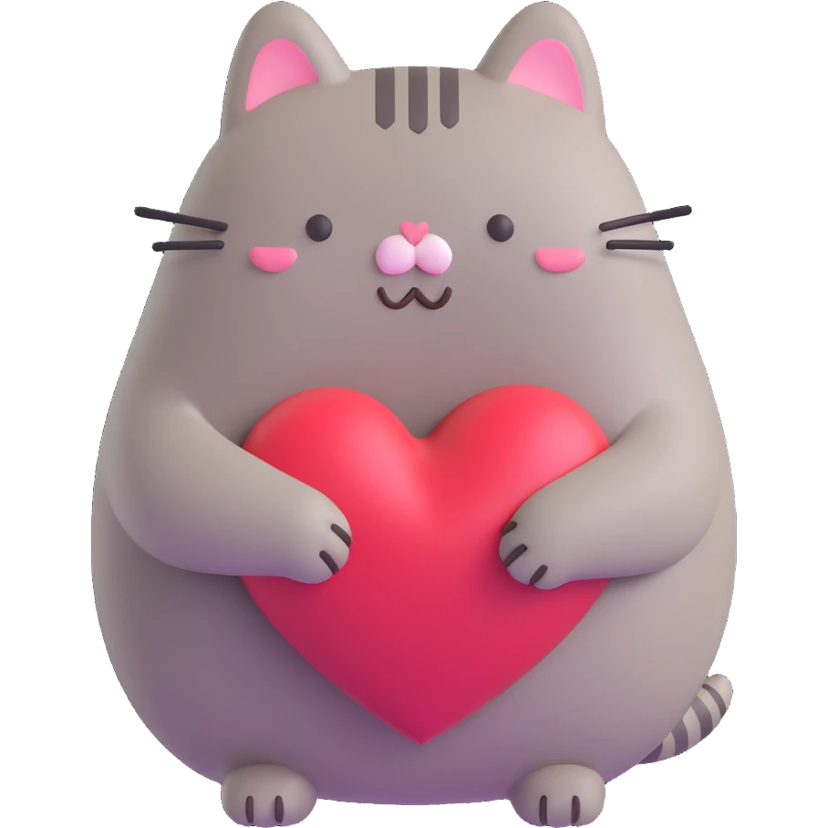 Pusheen hugging a big heart, pastel colors, adorable, 3D emoji style emoji