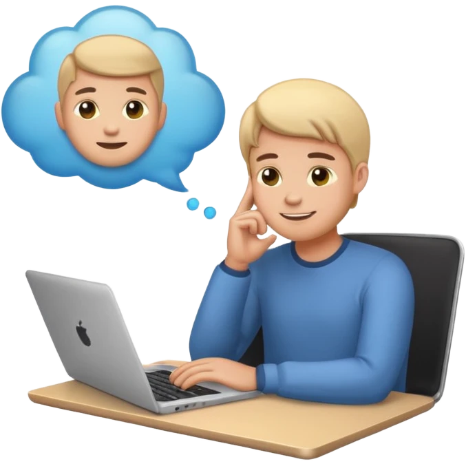 programmer emoji with laptop, thinking, no thought bubble emoji