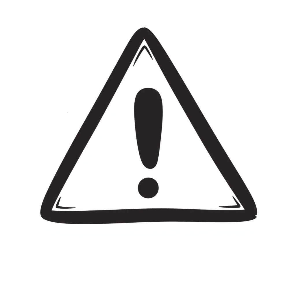 A classic triangular warning sign with an exclamation mark inside. Bright yellow background with black border and black exclamation mark. Hand-drawn doodle style. emoji