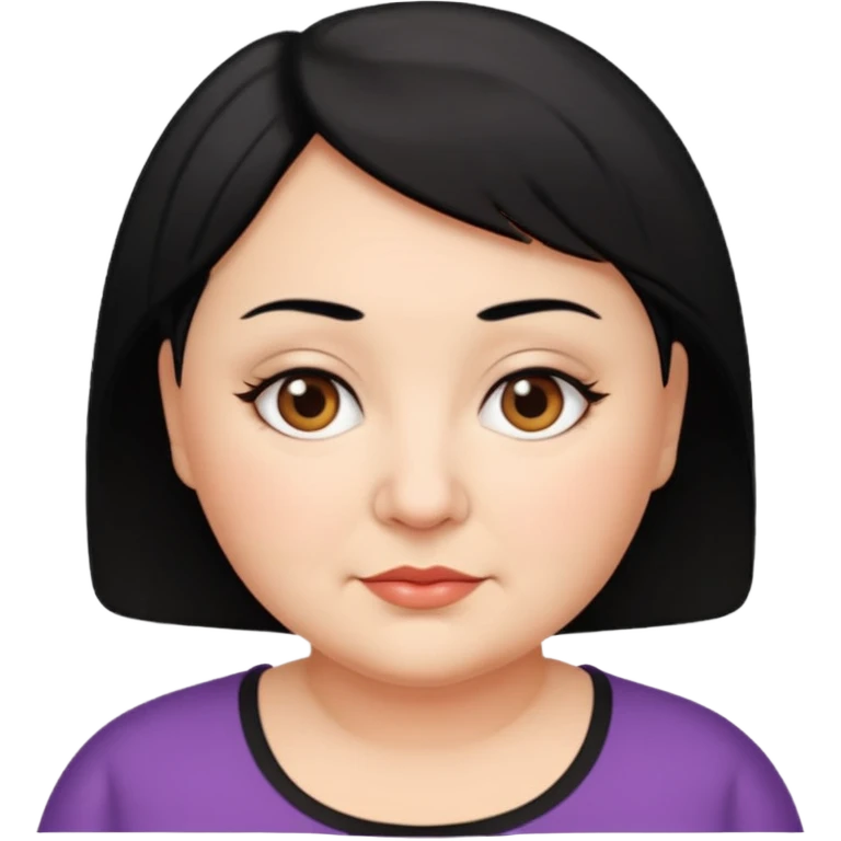 woman 60, brown eyes, very short black hair, chubby emoji