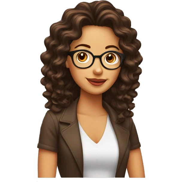 Mujer con cabello café rizado y lentes emoji