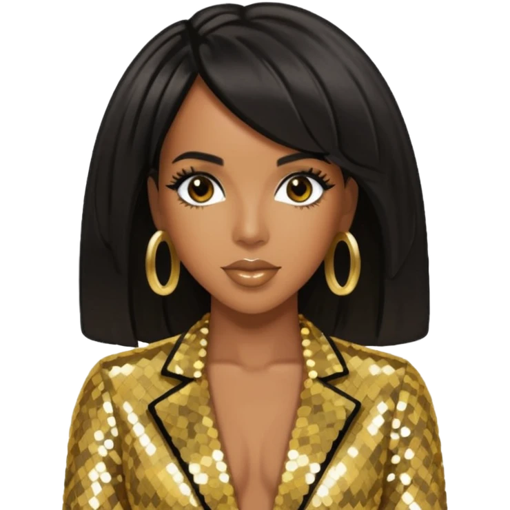 Kelly Rowland from Destiny's Child with black hair, gold outfit emoji