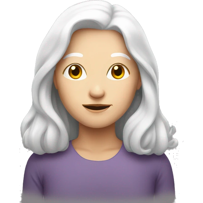 Large face. Round face. Elderly, female, with white long hair. emoji