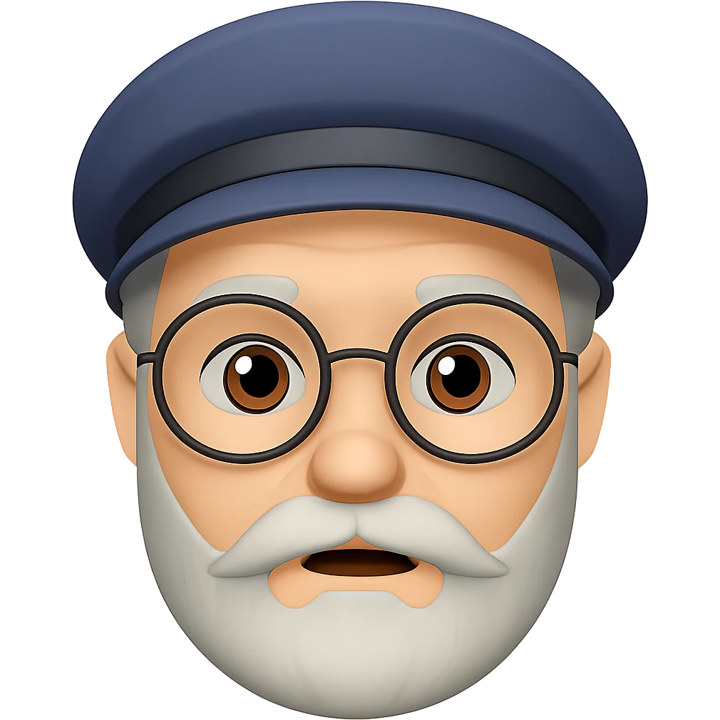 Add glasses to the grumpy old man with a beard. Keep the original style and transparent background. emoji