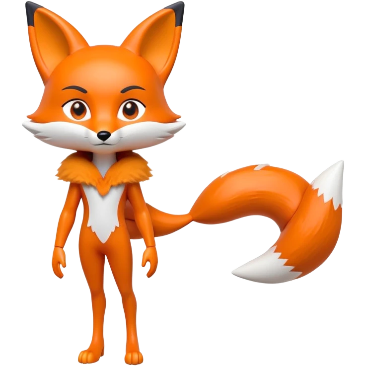 original designer toy character with fox features, pointed ears, X-symbol eyes, long limbs, sleek design, collectible figure emoji