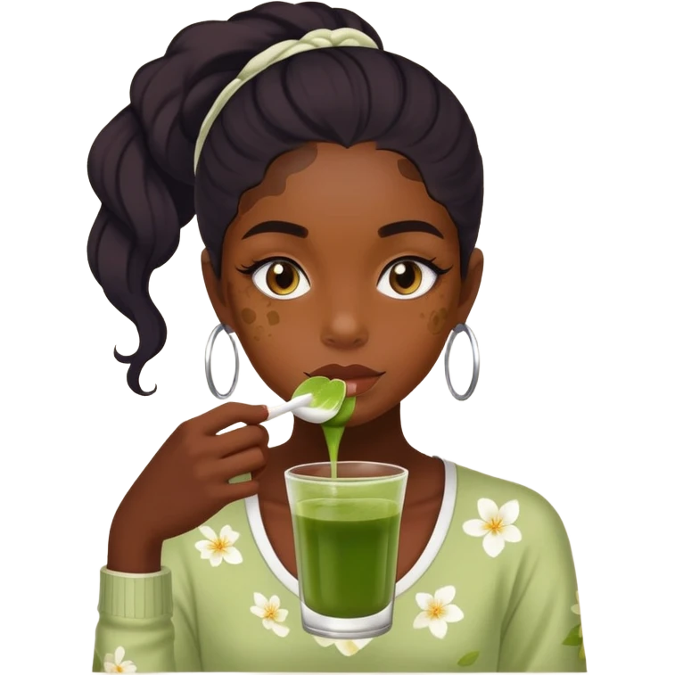 Haz a una chica morena con vitiligo y tomando matcha emoji