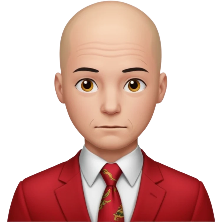 man Bald with red necktie, red dress, heavy tattoos. emoji
