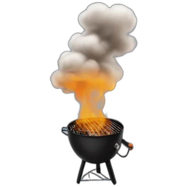 a black meat smoker in the backyard billowing smoke emoji