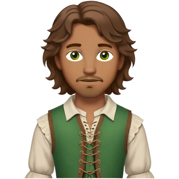 medieval outfit worn by a DnD themed fantasy character. basic linen shirt with a laced neckline and a wool vest. clothes only above the waist. The clothes full waist. The character's haven't arms. character is brown hair green eyes shoulder-length wavy hair white man.

 emoji