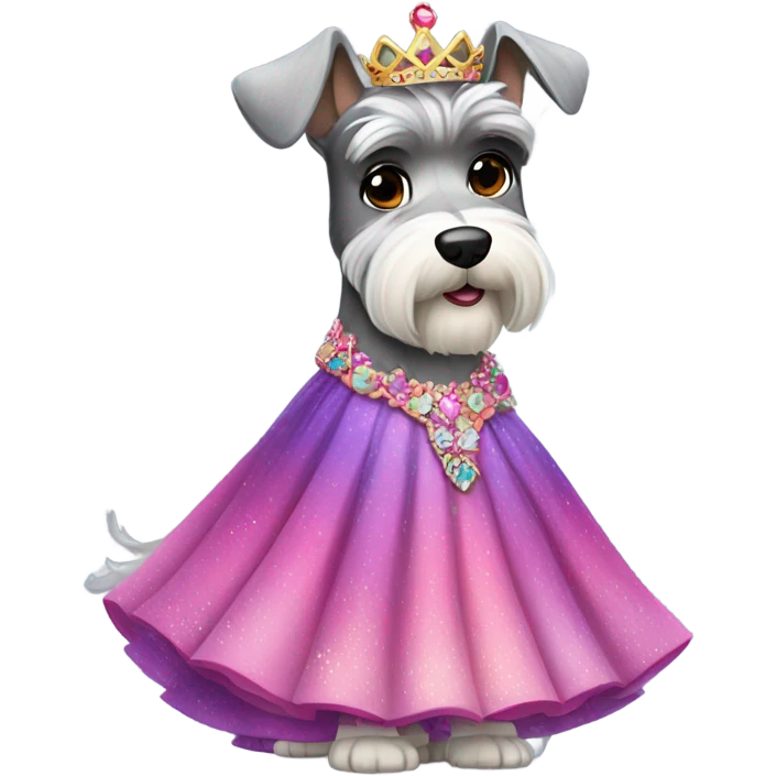 Schnauzer wearing a princess dress matching her owner Elisa emoji