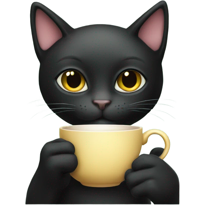 Black cat holding tea cup emoji