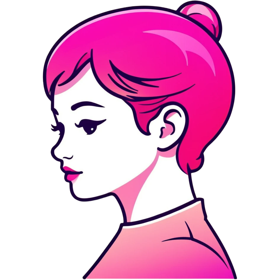 Girl in profile view with curved silhouette, transparent glass style, bright pink gradient, with highlights and shadows, minimalist design emoji