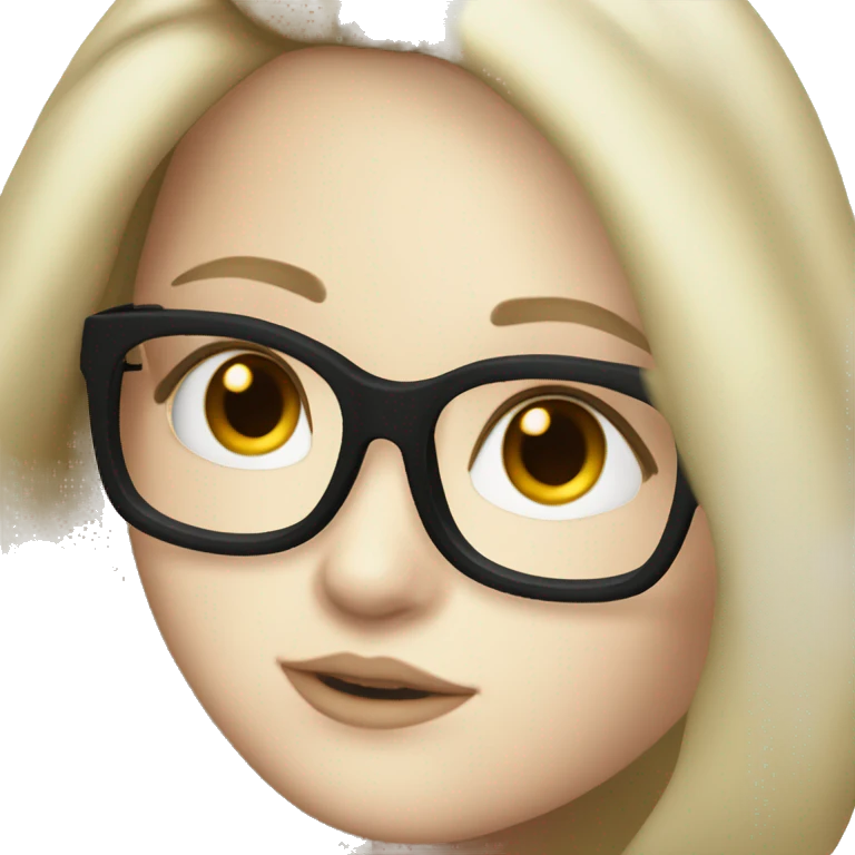 Pale skin, Black mid-long-hair, girl, thick black frame glasses, black emoji