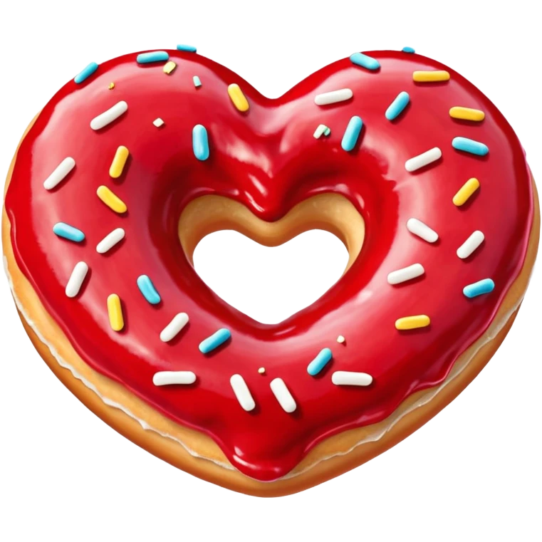 Realistic isolated heart shaped donut with red frosting. emoji