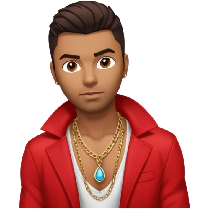 Ginuewine with dark brown hair, shirtless with necklace, red jacket emoji