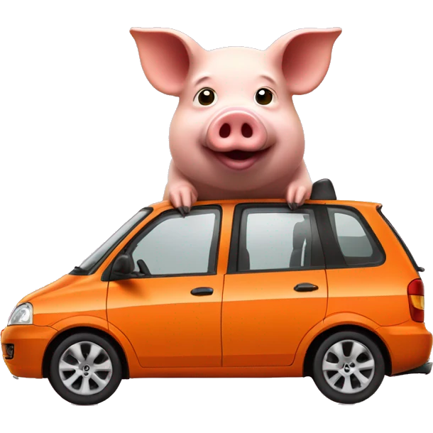 Pig driving orange mpv car emoji