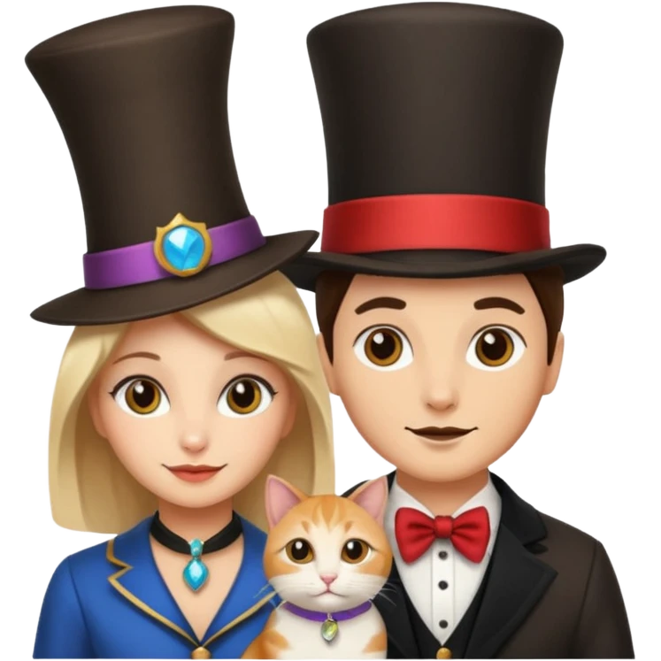 magician couple and their pet cat emoji
