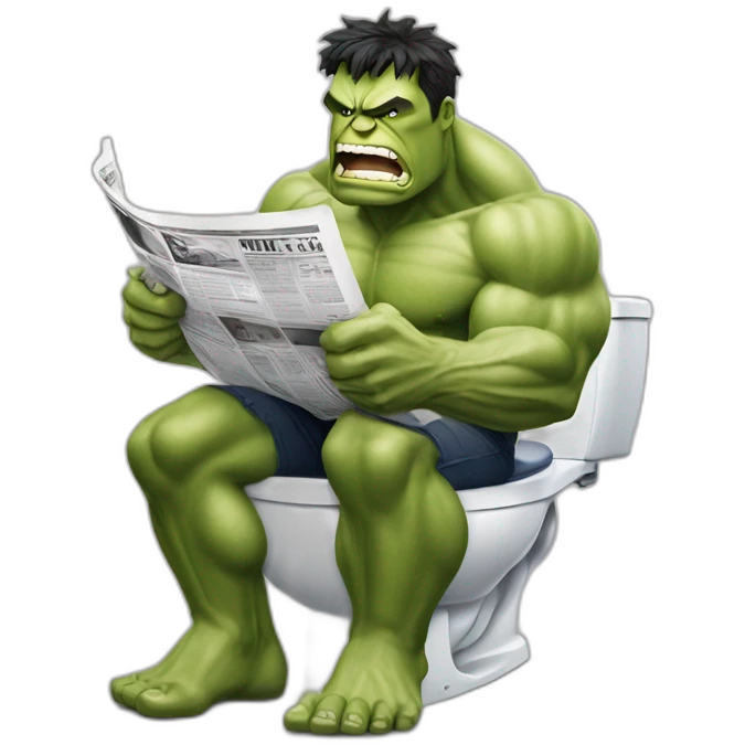 hulk sitting on a toilet, reading a newspaper emoji