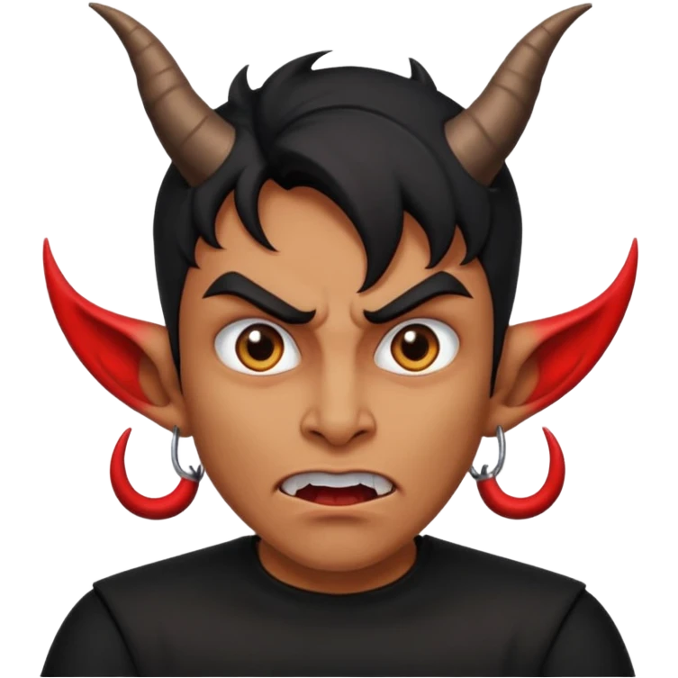 The guy looks at you with contempt and disgust, rolls his eyes, and wears black clothes and has devil horns. emoji